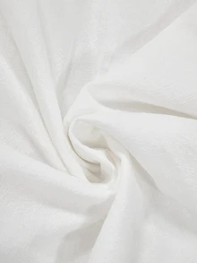 EMERY ROSE CURVE Plus Size Women's Fashion Casual Loose Comfortable Everyday All-Match Versatile White Stand Collar V-Neck 3/4 Sleeve Textured Cotton Linen Shirt Top - White - View 9