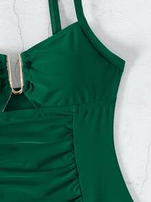 Costavie 2026 Spring/Summer Women's Thick Strap Adjustable Metal U-Shaped Decor Dark Green Elegant Slim Fit Waist Ruched One-Piece Bikini Swimsuit - Dark Green - View 4