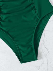 Costavie 2026 Spring/Summer Women's Thick Strap Adjustable Metal U-Shaped Decor Dark Green Elegant Slim Fit Waist Ruched One-Piece Bikini Swimsuit - Dark Green - View 5