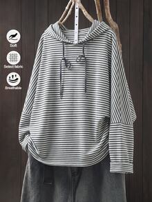 Linhara Plus Size Women's Autumn Striped Crew Neck Long Sleeve Comfortable Casual Pullover Sweatshirt Pullover Fall - Multicolor - View 1
