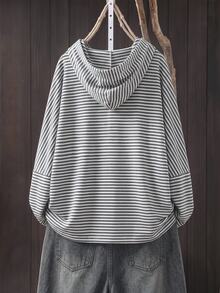 Linhara Plus Size Women's Autumn Striped Crew Neck Long Sleeve Comfortable Casual Pullover Sweatshirt Pullover Fall - Multicolor - View 2