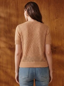 Anewsta Women's Floral Pattern Casual Daily Wear Knitted Top - Apricot - View 8