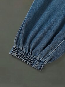 Balvessa Women's Casual Versatile Daily Travel Denim Jeans With Pockets, Buttons And Pleats - Blue - View 5
