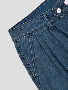 Balvessa Women's Casual Versatile Daily Travel Denim Jeans With Pockets, Buttons And Pleats - Blue - View 4