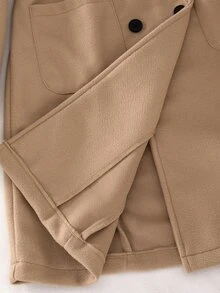 SHEIN Teen Girl Fleece Fall Clothes Fall Solid Color Double-Breasted Long Sleeve Casual Overcoat, Holiday Outfits, Winter - Khaki - View 6