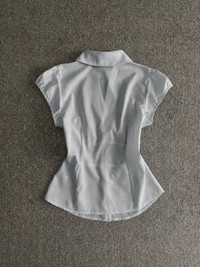IslaSuriya Women's Solid Color Pleated Casual Versatile Daily Wear Blouse - Grey - View 2