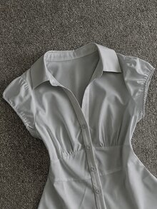 IslaSuriya Women's Solid Color Pleated Casual Versatile Daily Wear Blouse - Grey - View 3