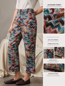 Zovinel Multi Color Tweed Fabric Women Ankle-Length Pants,Romantic Elegant Fall Autumn/Winter,Old Money Casual Lady Style - Multicolor - View 3