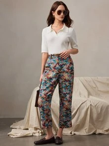 Zovinel Multi Color Tweed Fabric Women Ankle-Length Pants,Romantic Elegant Fall Autumn/Winter,Old Money Casual Lady Style - Multicolor - View 7