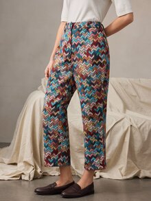Zovinel Multi Color Tweed Fabric Women Ankle-Length Pants,Romantic Elegant Fall Autumn/Winter,Old Money Casual Lady Style - Multicolor - View 1