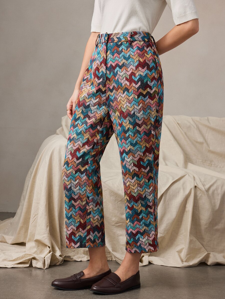 Zovinel Multi Color Tweed Fabric Women Ankle-Length Pants,Romantic Elegant Fall Autumn/Winter,Old Money Casual Lady Style - Multicolor - View 1