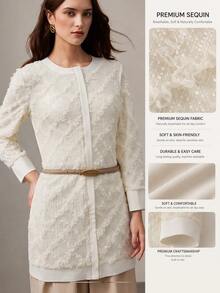 Zovinel Off-White 3D花卉圖案復古法式飄逸浪漫優雅輕量夾克 秋冬老錢風女士風格 派對下午茶晚宴 - 杏色 - 查看 3