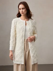 Zovinel Off-White 3D花卉圖案復古法式飄逸浪漫優雅輕量夾克 秋冬老錢風女士風格 派對下午茶晚宴 - 杏色 - 查看 8