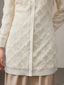 Zovinel Off-White 3D花卉圖案復古法式飄逸浪漫優雅輕量夾克 秋冬老錢風女士風格 派對下午茶晚宴 - 杏色 - 查看 6