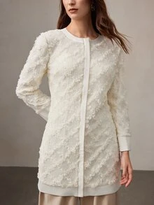 Zovinel Off-White 3D花卉圖案復古法式飄逸浪漫優雅輕量夾克 秋冬老錢風女士風格 派對下午茶晚宴 - 杏色 - 查看 1