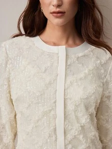 Zovinel Off-White 3D花卉圖案復古法式飄逸浪漫優雅輕量夾克 秋冬老錢風女士風格 派對下午茶晚宴 - 杏色 - 查看 7