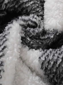 SHEIN 青少年女孩長袖秋季服飾 秋冬休閒百搭日常穿著 黑白格紋撞色寬鬆抓絨長褲 - 黑與白 - 查看 3