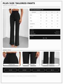 SHEIN بنطلون طويل أسود سادة بقصة أرجل واسعة كاجوال أنيق وراقي رسمي شتوي للمكتب - الأسود - مشاهدة 8