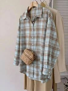 Comfylo Plus Plaid Print Drop Shoulder Shirt Without Tee Fall - Multicolor - View 1