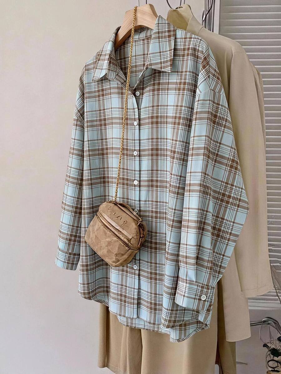 Comfylo Plus Plaid Print Drop Shoulder Shirt Without Tee Fall - Multicolor - View 1