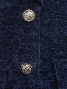 LUMIGAL Women's Elegant Navy Blue Velvet Blazer, Button‑Decorated Autumn Winter Jacket For Commute Business Party Saudi National Day - Royal Blue - View 6