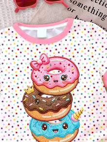 SHEIN Baby Girl Casual Cute Donut Pattern, Colorful Polka Dot Print, Vacation Style, Short Sleeve Shorts Two,One Random Set Piece Total Of 3 Sets - Multicolor - View 5