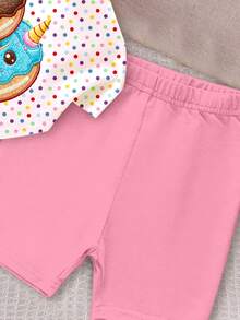 SHEIN Baby Girl Casual Cute Donut Pattern, Colorful Polka Dot Print, Vacation Style, Short Sleeve Shorts Two,One Random Set Piece Total Of 3 Sets - Multicolor - View 6