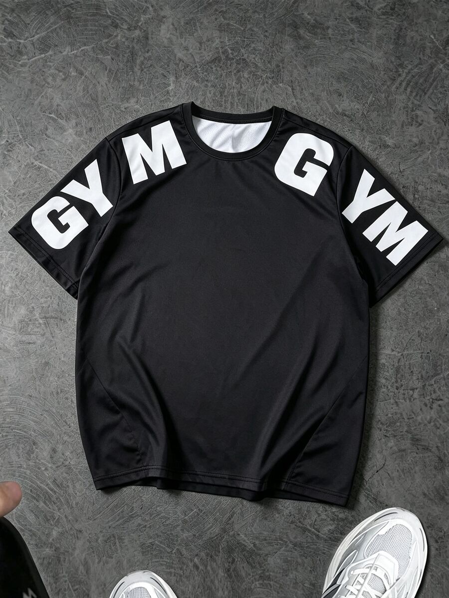 Gym Rark 男士字母圖案休閒日常旅行運動T恤,健身房適用 - 彩色 - 查看 1