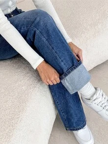 SHEIN Tall 女款休閒簡約水洗錐形牛仔褲 牛仔女裝 回校季 辦公室 日常上學穿搭 水藍色 夏季 - 藍色 - 查看 5