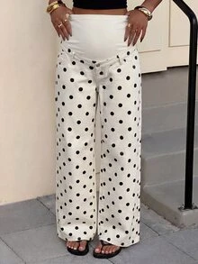 SHEIN Maternity Polka Dot Print Straight Leg Jeans - Apricot - View 4