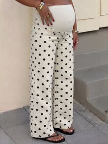 SHEIN Maternity Polka Dot Print Straight Leg Jeans - Apricot - View 6