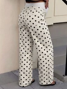 SHEIN Maternity Polka Dot Print Straight Leg Jeans - Apricot - View 2