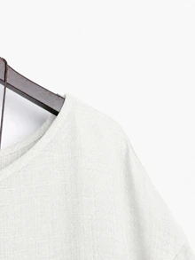 EMERY ROSE Plus Size Women 2pcs Set Linen High-Low Asymmetrical Hem Round Neck 3/4 Sleeve Top And Loose Short Wide Leg Pants, Suitable For Casual Daily Wear - White - View 5