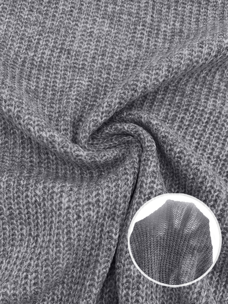 SHEIN Solid Wrap Hem Knit Pullover Fall Winter Sweater - Grey - View 9