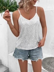 Breezaya Sequin Cami Top - White - View 6