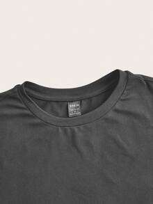 SHEIN ICON Casual Minimalist Dark Gray Round Neck Short Sleeve Fitted Cropped Women T-Shirt, Suitable For Summer Suitable For Going Out - Dark Grey - View 5