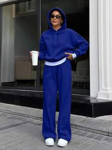 EURMUSE Women Oversize Casual Sweatshirt With Wide Leg Travel Navy Blue Light Blue Autumn Lounge - Blue - View 4