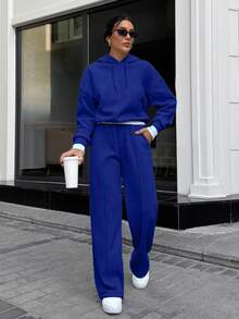 EURMUSE Women Oversize Casual Sweatshirt With Wide Leg Travel Navy Blue Light Blue Autumn Lounge - Blue - View 7