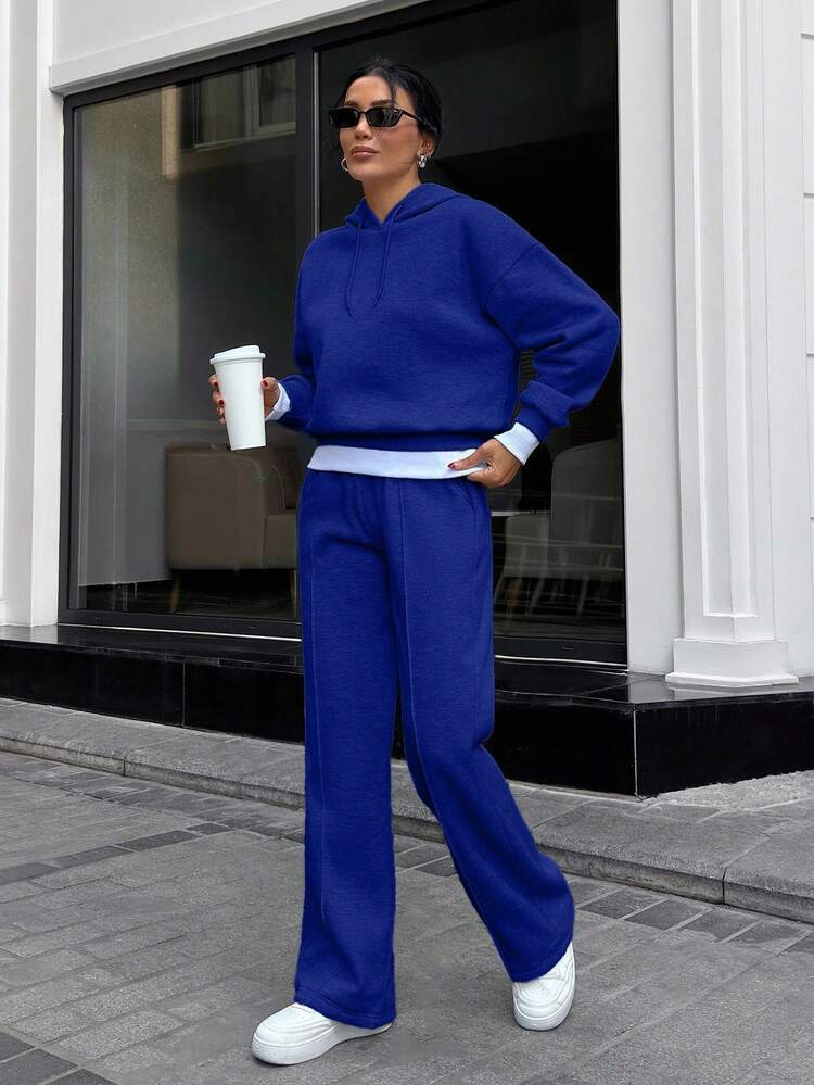 EURMUSE Women Oversize Casual Sweatshirt With Wide Leg Travel Navy Blue Royal Blue Autumn - Blue - View 6
