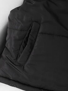 SHEIN 青少年女孩美式極簡黑色立領棉質背心，抓絨，秋季，節日，休閒 - 黑色 - 查看 10