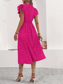 EMERY ROSE Women's Holiday Polka Dot Printed Single-Breasted Mini Cap Sleeve Dress - Hot Pink - View 2