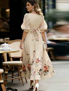 EMERY ROSE Elegant Floral Print Dress For Commuting, Summer - Apricot - View 2