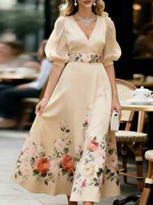 EMERY ROSE Elegant Floral Print Dress For Commuting, Summer - Apricot - View 4