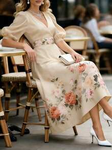 EMERY ROSE Elegant Floral Print Dress For Commuting, Summer - Apricot - View 7