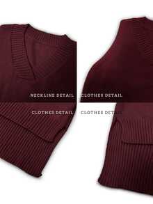 SHEIN PariChic Split High Low Hem Sweater Vest Without Shirt - Burgundy - View 5