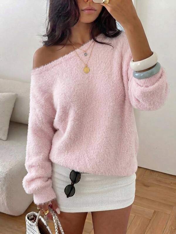 SHEIN Maglione pullover aderente e comodo in maglia a righe con scollo a V, stile college, colori a contrasto, per ragazza adolescente, autunnale