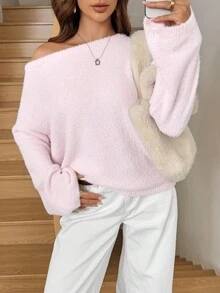 SHEIN 青少年女孩條紋V領學院風撞色針織修身舒適套頭秋季毛衣 - 彩色 - 查看 3