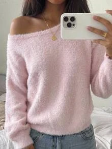 SHEIN 青少年女孩條紋V領學院風撞色針織修身舒適套頭秋季毛衣 - 彩色 - 查看 2