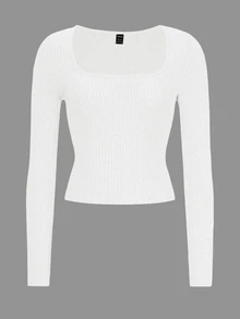SHEIN Raffinéa Women's Plain Solid Color Long Sleeve Top, Casual Everyday Wear Fall Cloth For Women - White - View 6