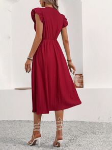 EMERY ROSE Vestido casual de mujer con manga corta y cuello mao, de jacquard con textura - Burdeos - Ver 2